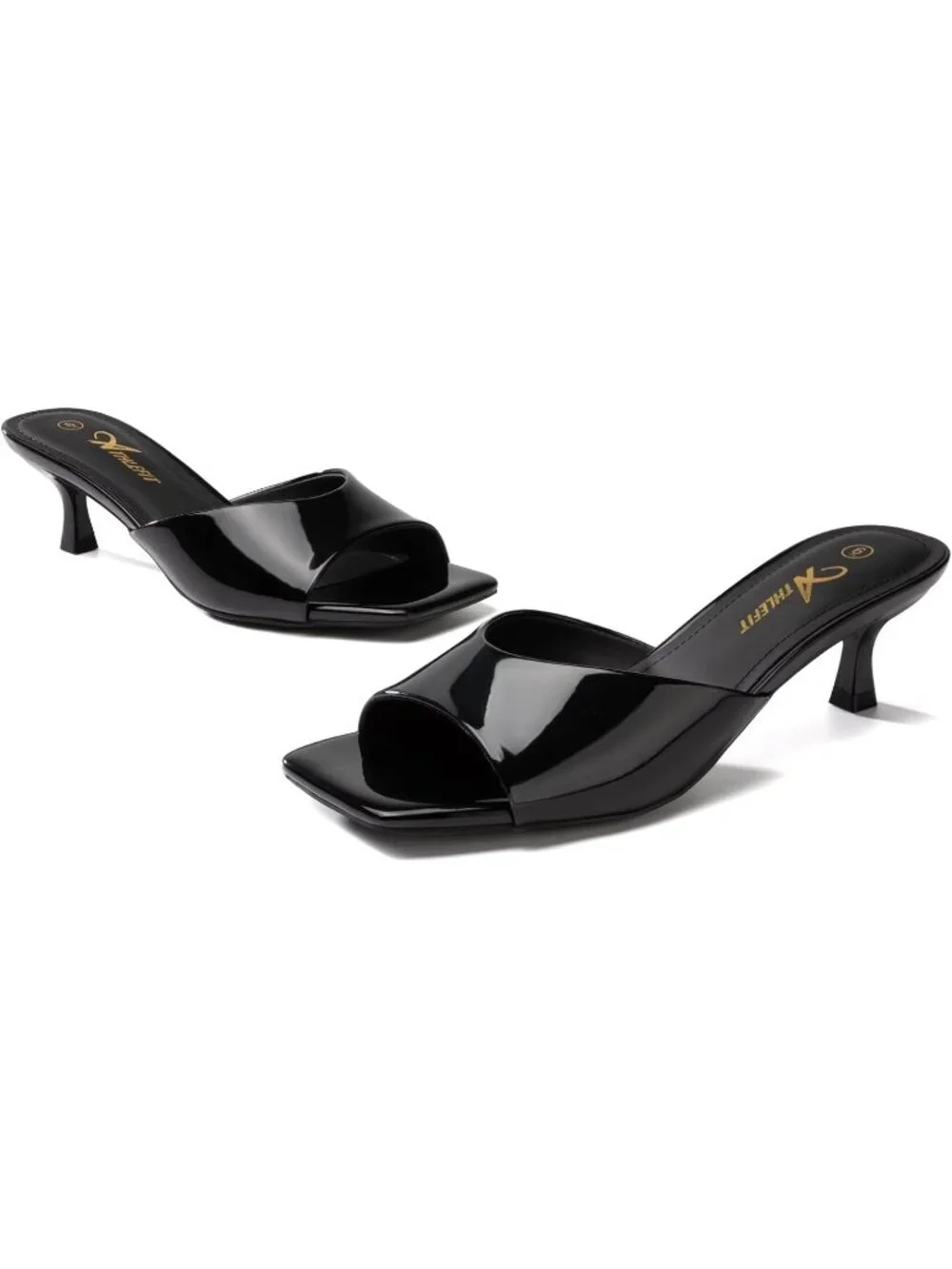 Women's Black Sandals Square Open Toe Low Heels Comfortable Kitten Heels Shoes